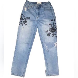 Black Rose Embroidered Pac Sun Mom Jeans size 24